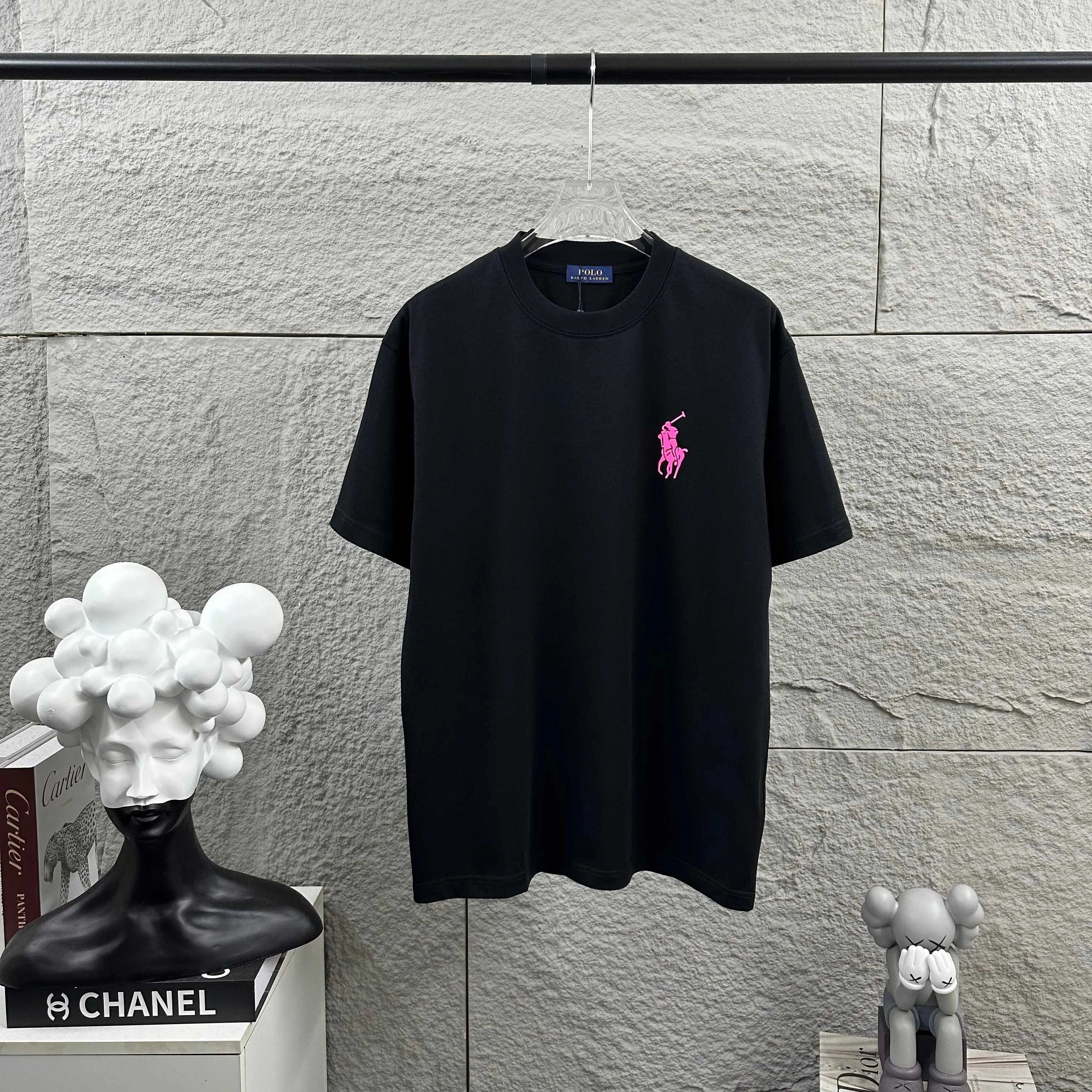 P160 Polo*Ralph*Lauren* new spring and summer short-sleeved T-shirt, classic three-dimensional thick plate silicone technology + foaming technology, customized double yarn plain cotton fabric, same style for men and women Color: black white Size: S (90-130 catties) M (120-150 catties) L (140-165 catties) XL (160-180 catties) XXL (180-210 catties)
